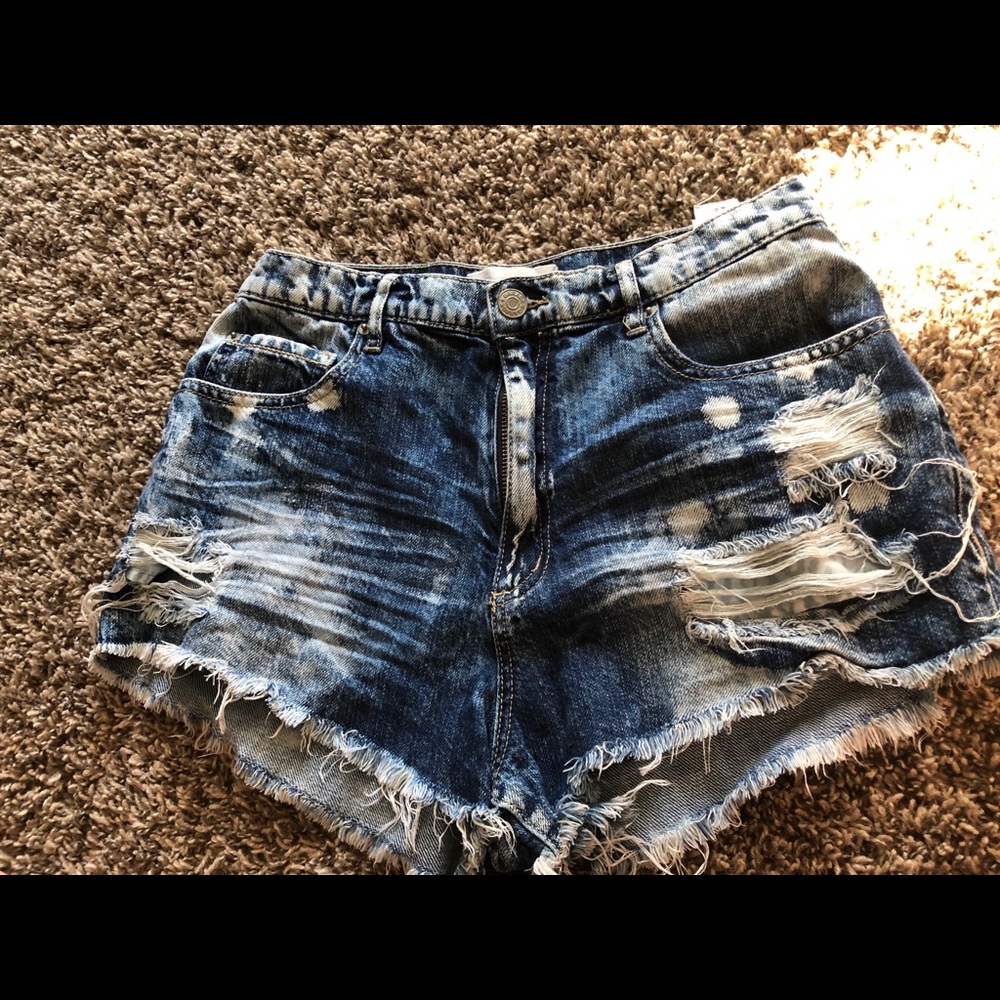 Acid wash jean shorts